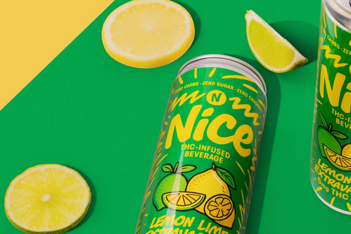 NICE THC seltzer cans with fresh citrus